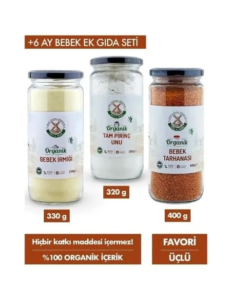 +6 Ay Favori Set - Organik Bebek Tarhanası 400g + Org. Bebek İrmiği 330g + Org. Tam Pirinç Unu 320g