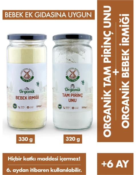 Organik Tam Pirinç Unu 320 g + Organik Bebek İrmiği 330 g Seti