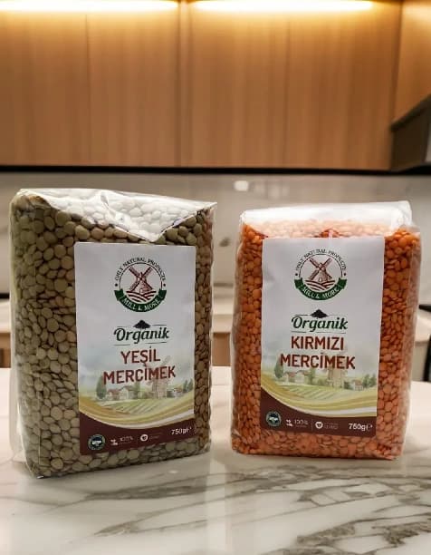 Organik Kırmızı Mercimek 750 g + Organik Yeşil Mercimek 750 g Seti