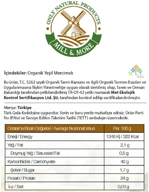 Organik Kırmızı Mercimek 750 g + Organik Yeşil Mercimek 750 g Seti