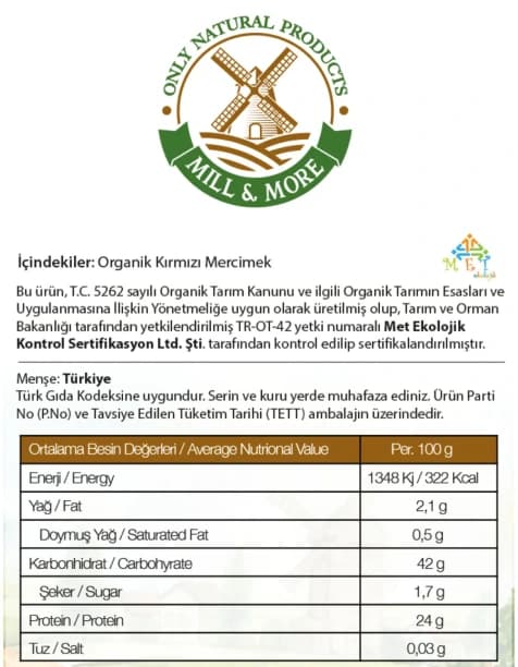 Organik Kırmızı Mercimek 750 g + Organik Yeşil Mercimek 750 g Seti
