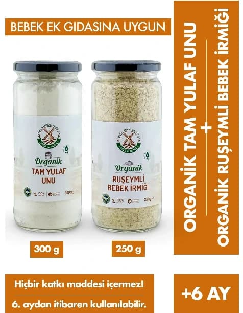 Organik Ruşeymli Bebek İrmiği 250 g + Organik Tam Yulaf Unu 300 g Seti