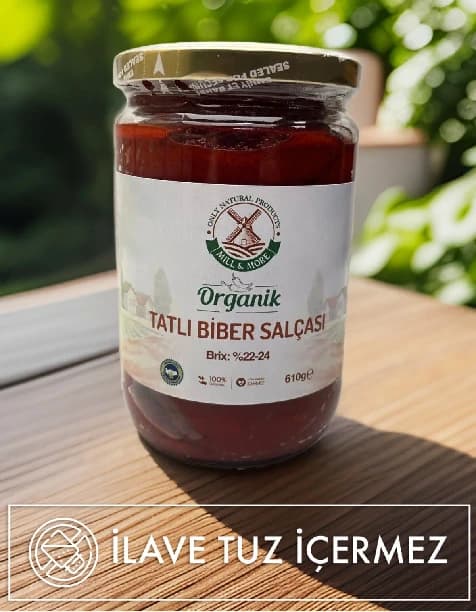 Organik Tuzsuz Domates Salçası 650 g + Organik Tuzsuz Tatlı Biber Salçası 610 g Seti
