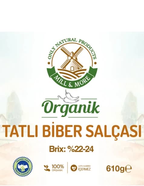 Organik Tuzsuz Domates Salçası 650 g + Organik Tuzsuz Tatlı Biber Salçası 610 g Seti
