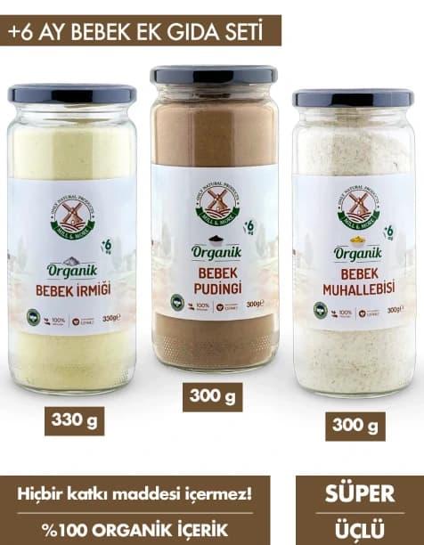Süper Set - Organik Bebek İrmiği 330g Organik Bebek Pudingi 300g Organik Bebek Muhallebisi 300g