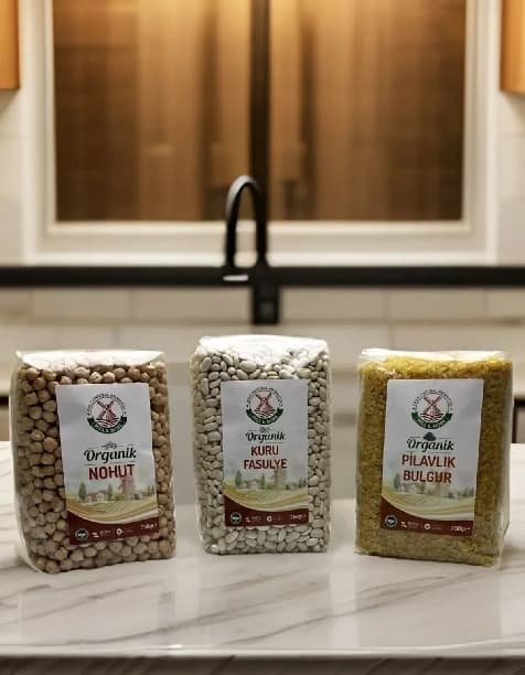 Bakliyat Seti - Organik Pilavlık Bulgur 750 G Organik Nohut 750 G Organik Kuru Fasulye 750 G