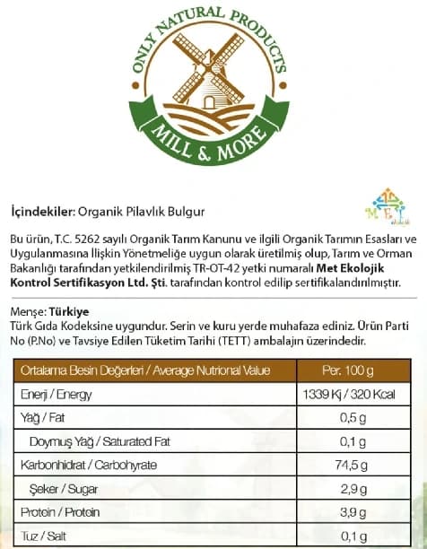 Bakliyat Seti - Organik Pilavlık Bulgur 750 G Organik Nohut 750 G Organik Kuru Fasulye 750 G