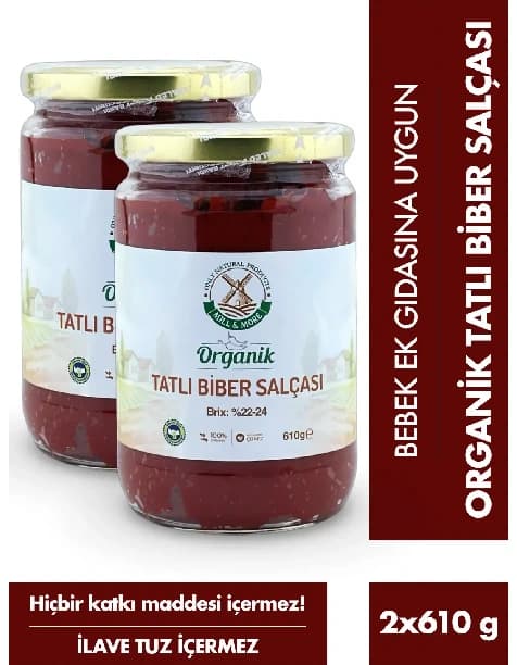 2'li Organik Tuzsuz Tatlı Biber Salçası 610 g