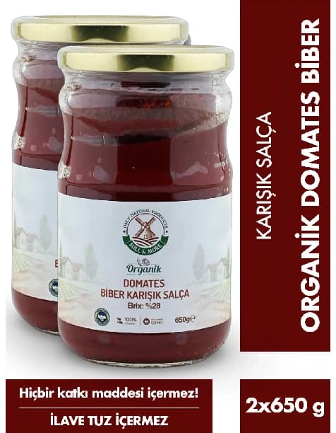 2'li Organik Tuzsuz Domates Biber Karışık Salça 650 G