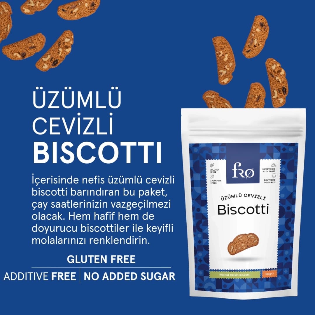 FRO 3'lü Üzümlü Cevizli Biscotti Kurabiye Sağlıklı Atıştırmalık Lif Kaynağı 3x50gr