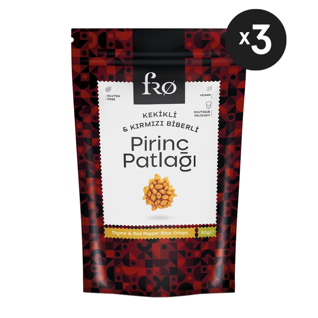 FRO 3'lü Kekikli ve Kırmızı Biberli Pirinç Patlağı Glutensiz Vegan Şekersiz Sağlıklı Atıştırmalık