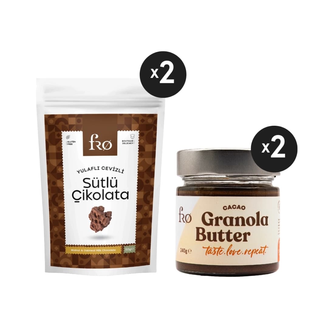 FRO 4'lü 2 x Granola Butter Cacao Sürülebilir 2 x Yulaflı Cevizli Sütlü Çikolata Sağlıklı Atıştırmalık