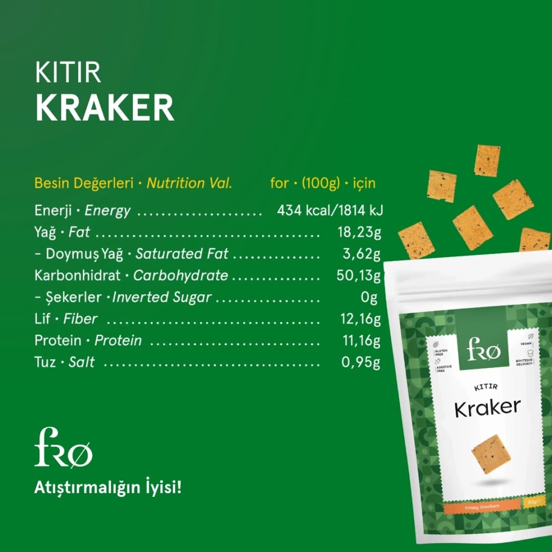 FRO 5'li Kıtır Kraker Vegan Glutensiz Tuzlu Doyurucu Sağlıklı Katkısız Atıştırmalık 5x50gr