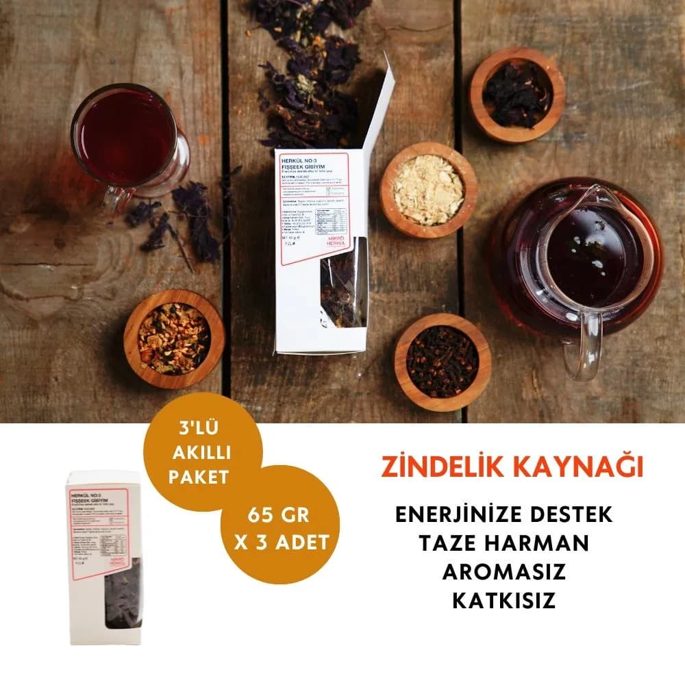 Herkül Bitki Çayı No:3 Fişek Gibiyim 3'lü Akıllı Paket (65 gr x3)