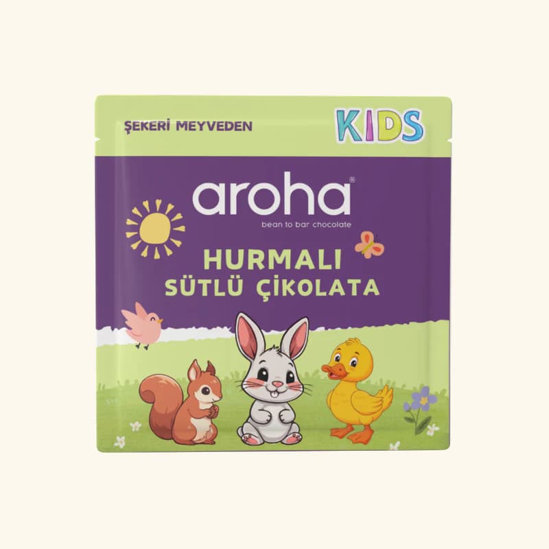 Hurmalı Sütlü Çikolata 28 gr | Şekeri Meyveden | Aroha Kids