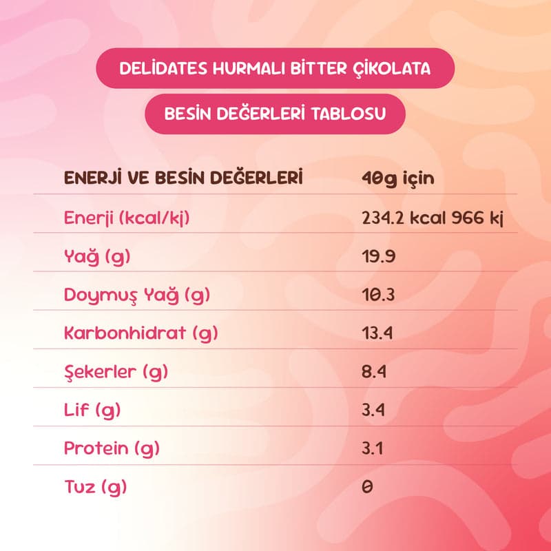 Delidates Fındıklı Hurmalı Bitter Çikolata