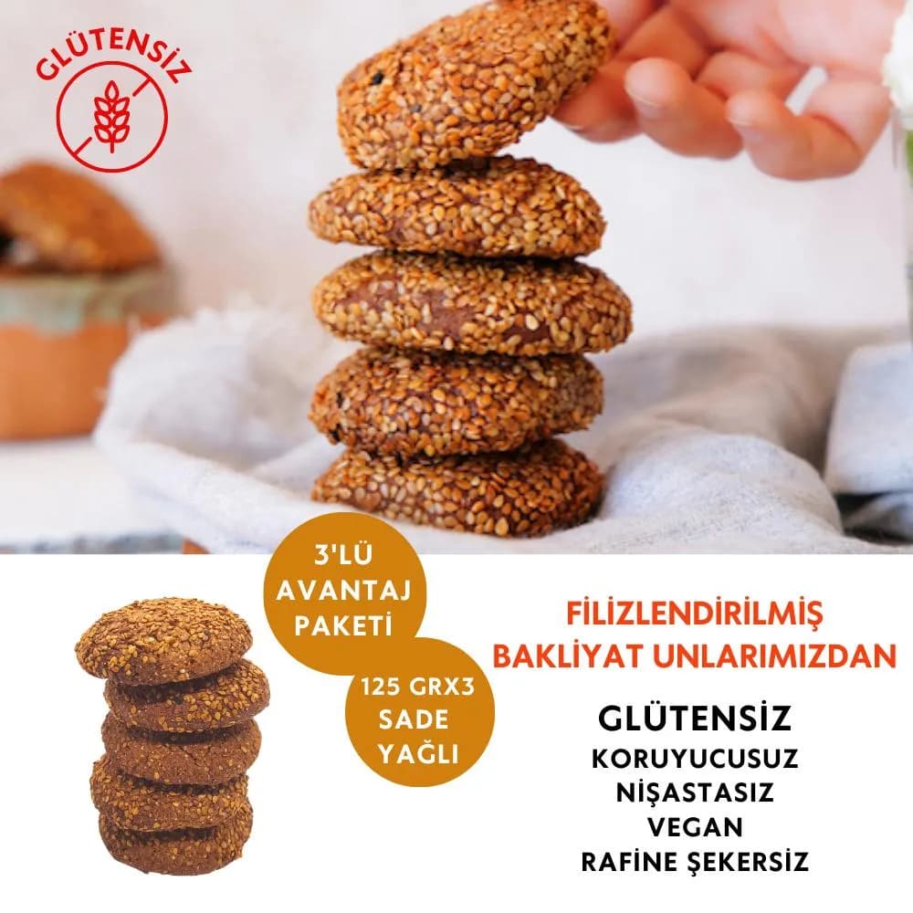 Tahinli Glutensiz Kurabiye 3'lü Avantaj Paketi (125 gr x3)