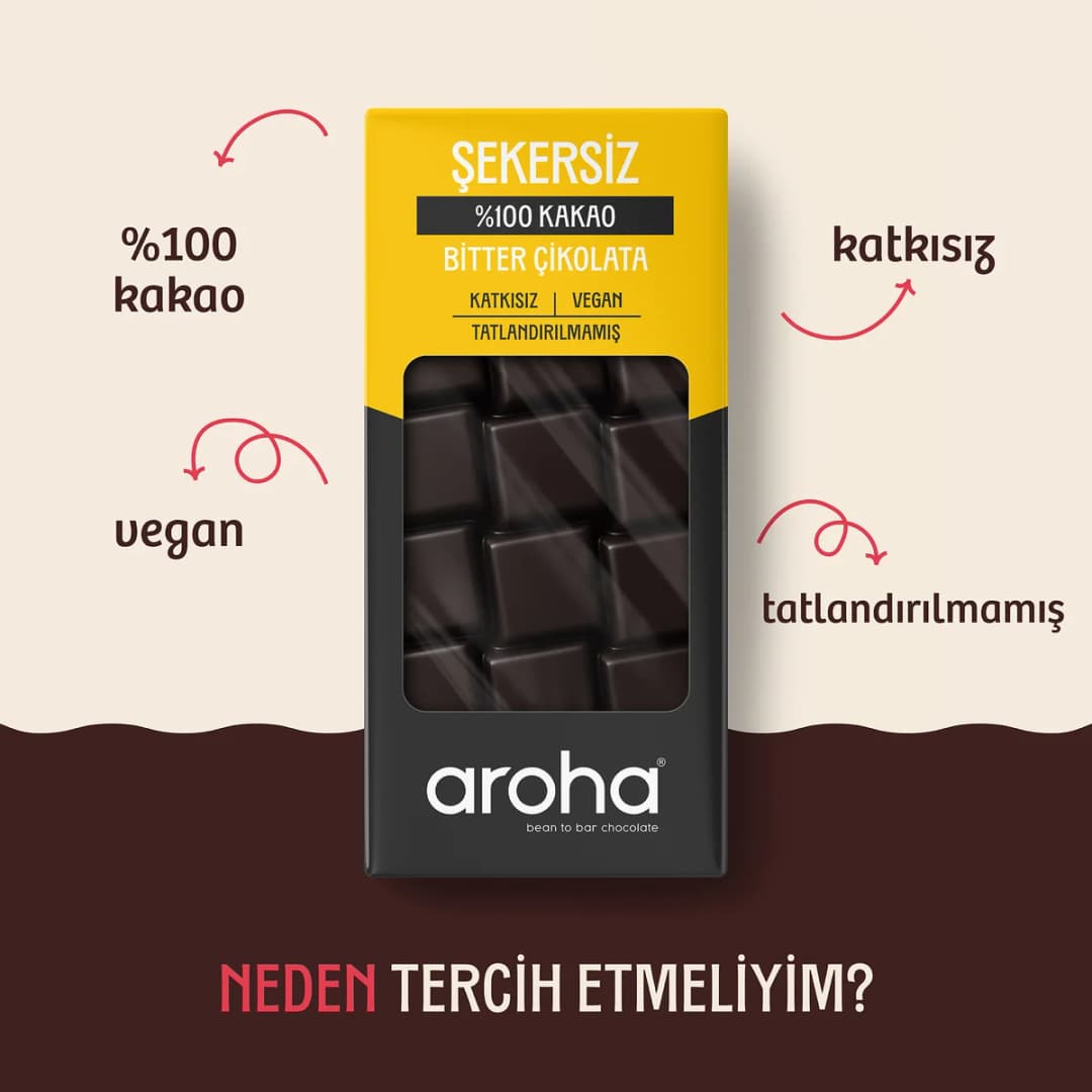 %100 Kakao Şekersiz Bitter Çikolata 80 g