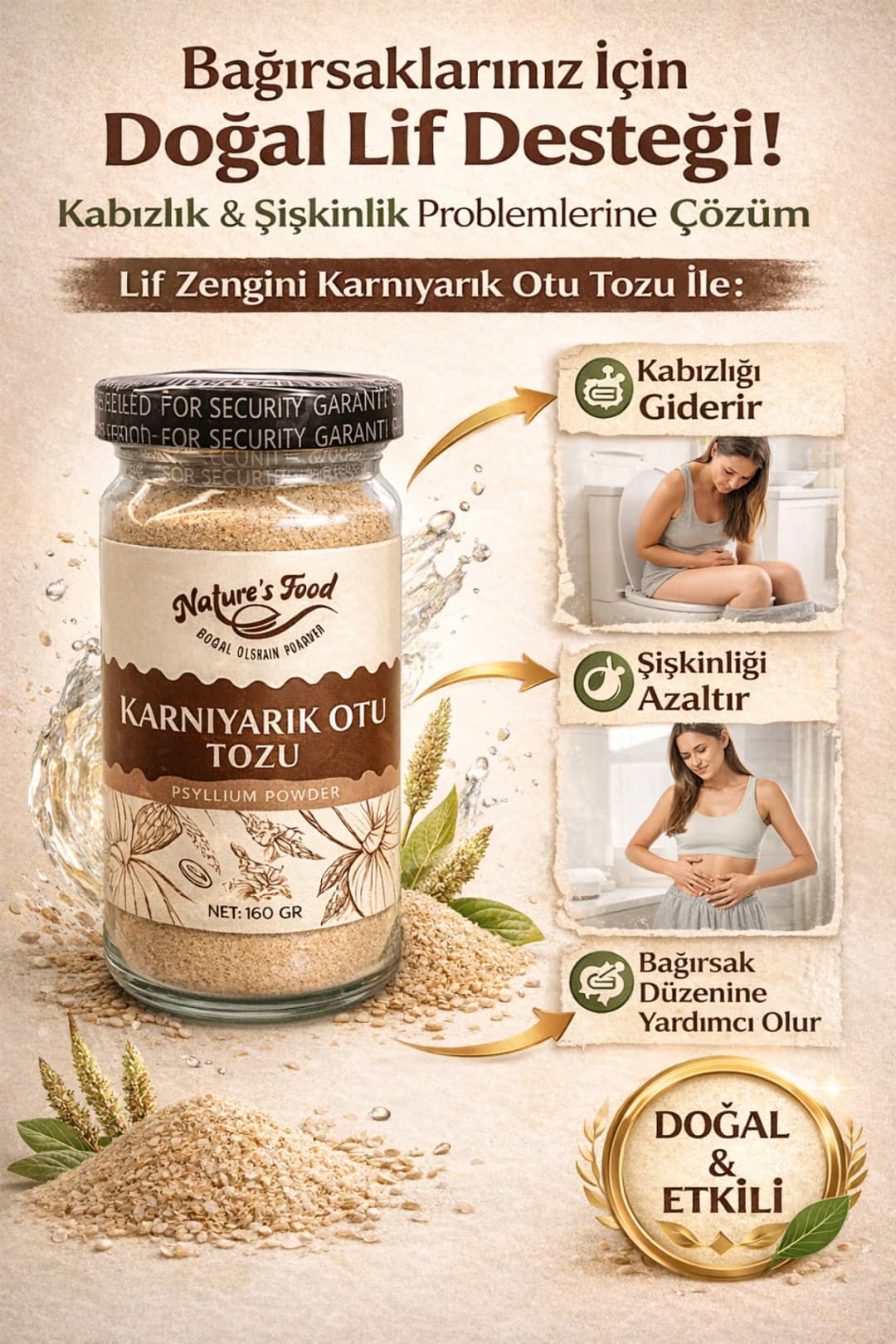 Karnıyarık Otu Tozu İçim (Psyllium) 160g | Yüksek Lif | Sindirim & Bağırsak Dostu | Glutensiz |