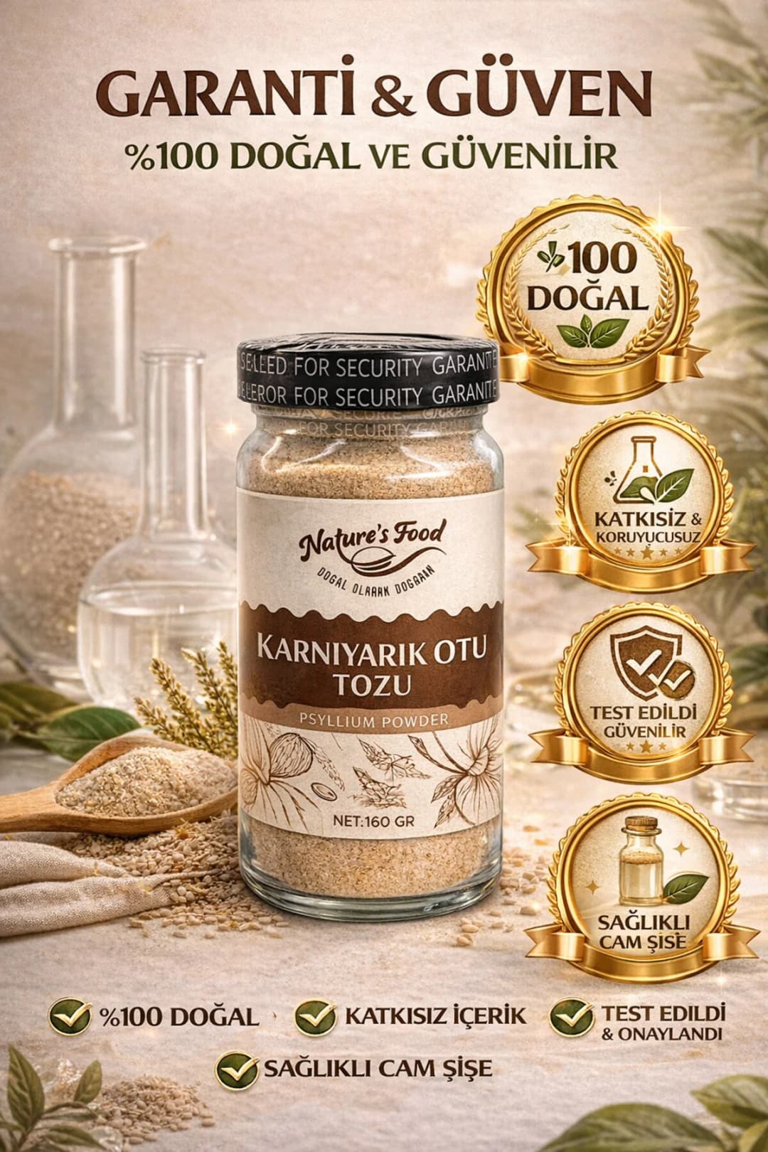 Karnıyarık Otu Tozu İçim (Psyllium) 160g | Yüksek Lif | Sindirim & Bağırsak Dostu | Glutensiz |