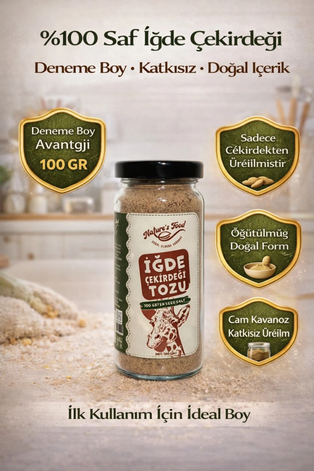 Sadece İğde Çekirdeği Tozu 140gr Glutensiz – %100 Saf Çekirdekten Öğütülmüş