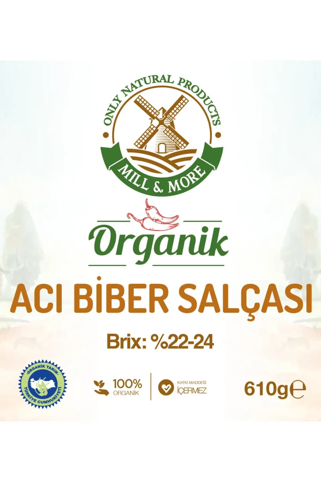 Organik Tuzsuz Acı Biber Salçası 610 g
