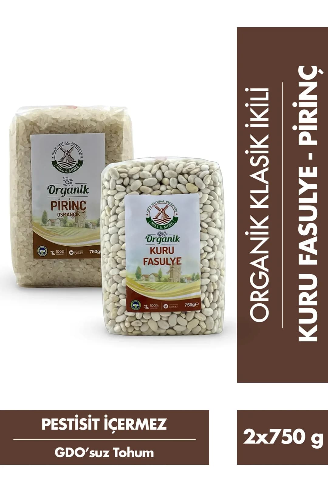 Organik Kuru Fasulye 750 g + Organik Pirinç 750 g