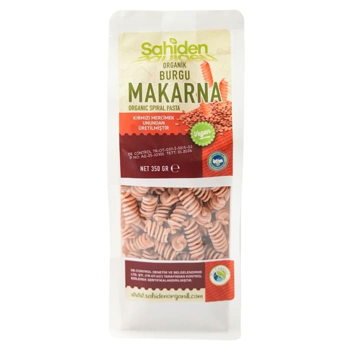 ORGANİK BURGU VEGAN KIRMIZI MERCİMEK MAKARNASI - 350 GR