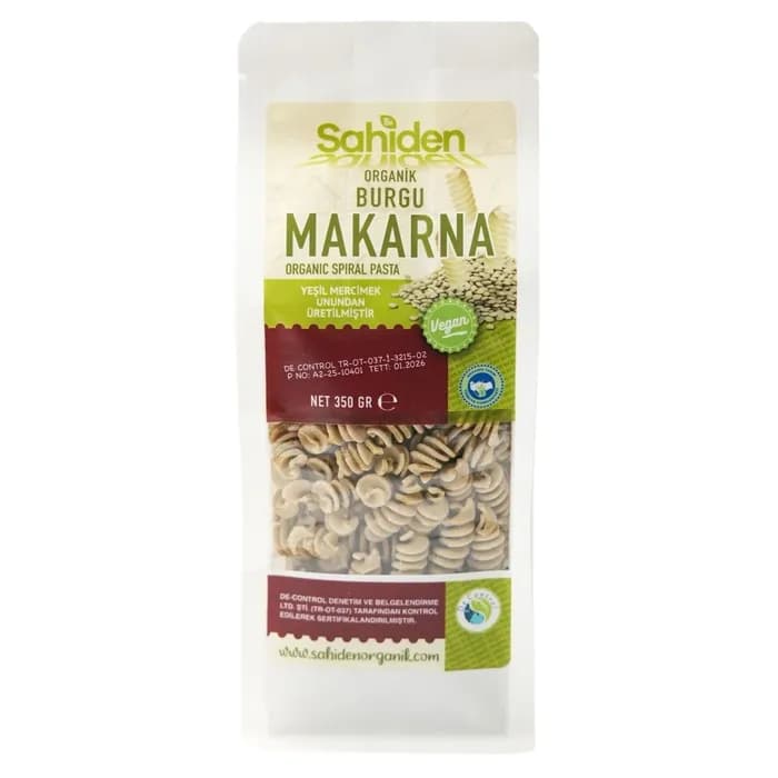 ORGANİK BURGU VEGAN YEŞİL MERCİMEK MAKARNASI - 350 GR