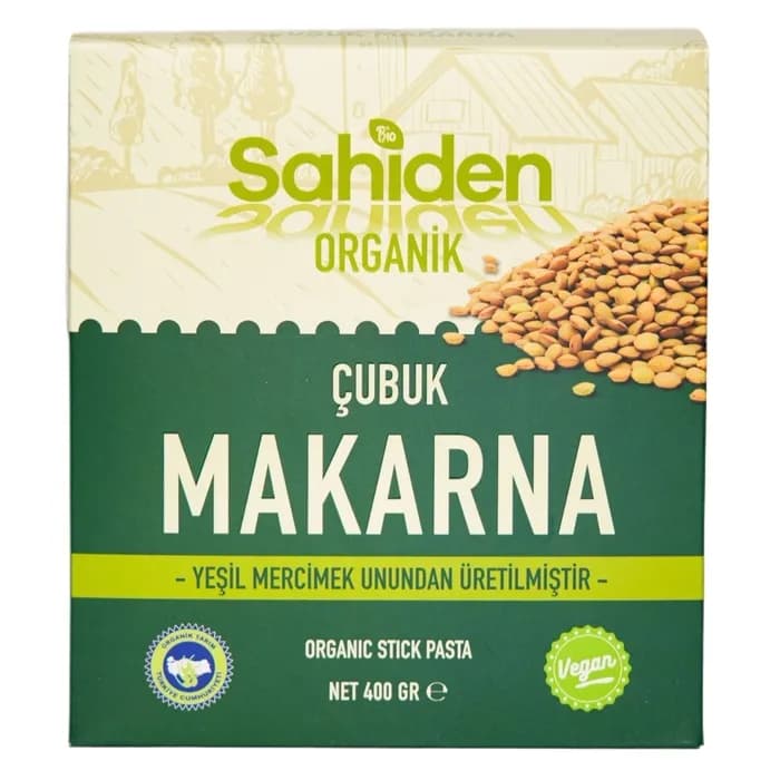 ORGANİK ÇUBUK MAKARNA VEGAN YEŞİL MERCİMEK - 400 GR