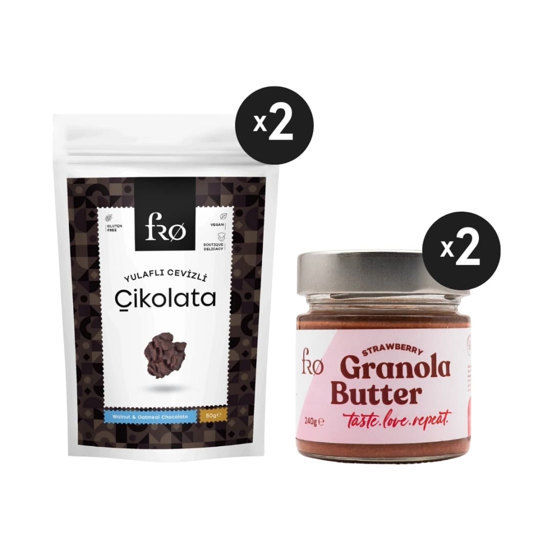 FRO 2 x Granola Butter Çilek Sağlıklı Kahvaltılık 2 x Yulaflı Cevizli Çikolata Glutensiz Atıştırmalık