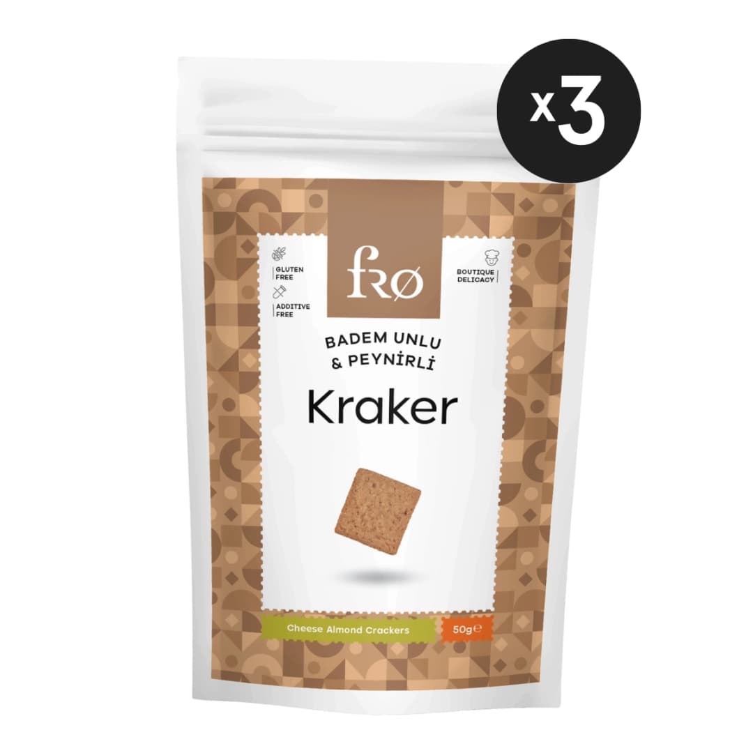 Fro 3'lü Badem Unlu Peynirli Kraker Glutensiz Doyurucu Sağlıklı Katkısız Atıştırmalık