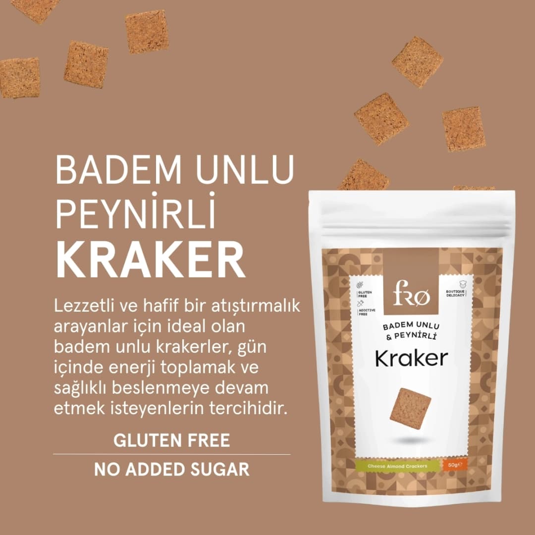 Fro 3'lü Badem Unlu Peynirli Kraker Glutensiz Doyurucu Sağlıklı Katkısız Atıştırmalık