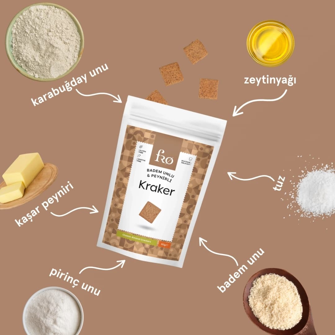 Fro 3'lü Badem Unlu Peynirli Kraker Glutensiz Doyurucu Sağlıklı Katkısız Atıştırmalık