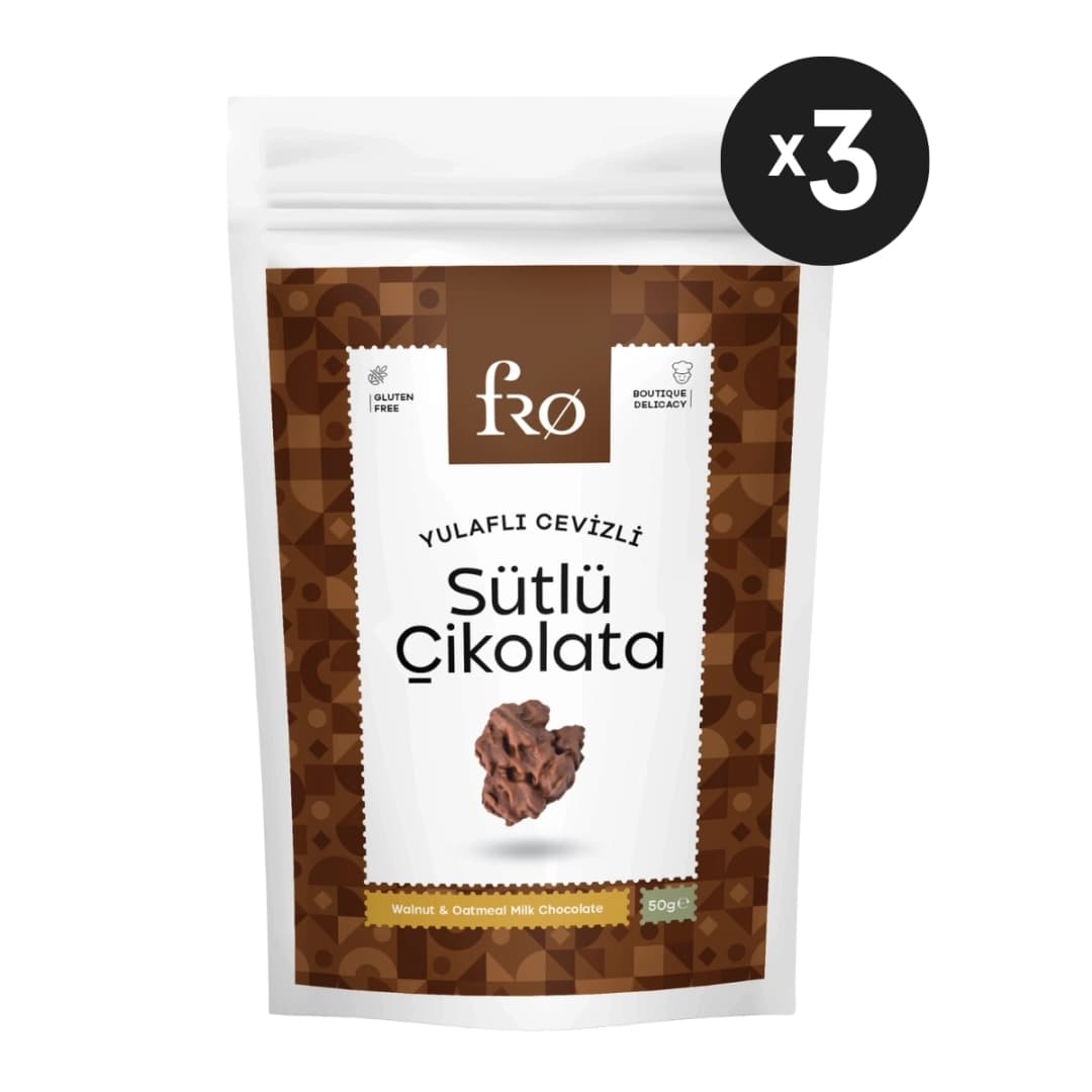 FRO 3'lü Yulaflı Cevizli Sütlü Çikolata Glutensiz Sağlıklı Atıştırmalık 3x50gr