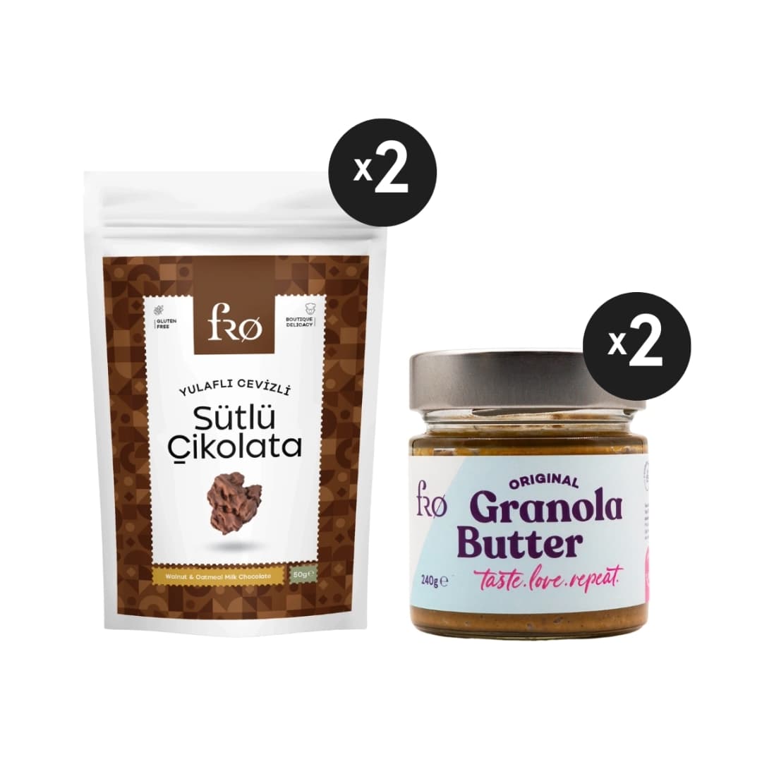 FRO 4'lü 2 x Granola Butter Original Sürülebilir 2 x Yulaflı Cevizli Sütlü Çikolata Sağlıklı Atıştırmalık