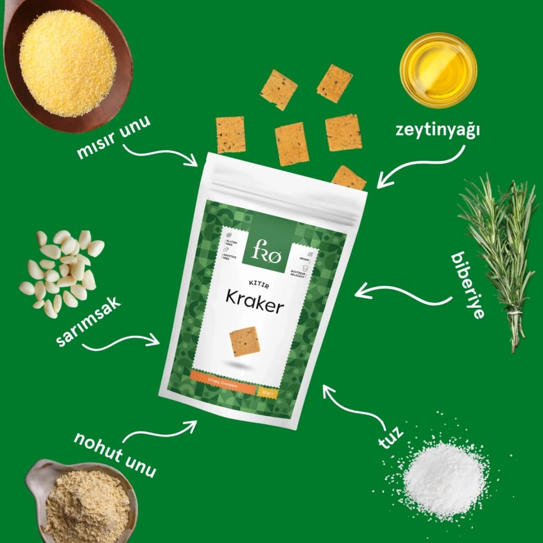 FRO 5'li Kıtır Kraker Vegan Glutensiz Tuzlu Doyurucu Sağlıklı Katkısız Atıştırmalık 5x50gr