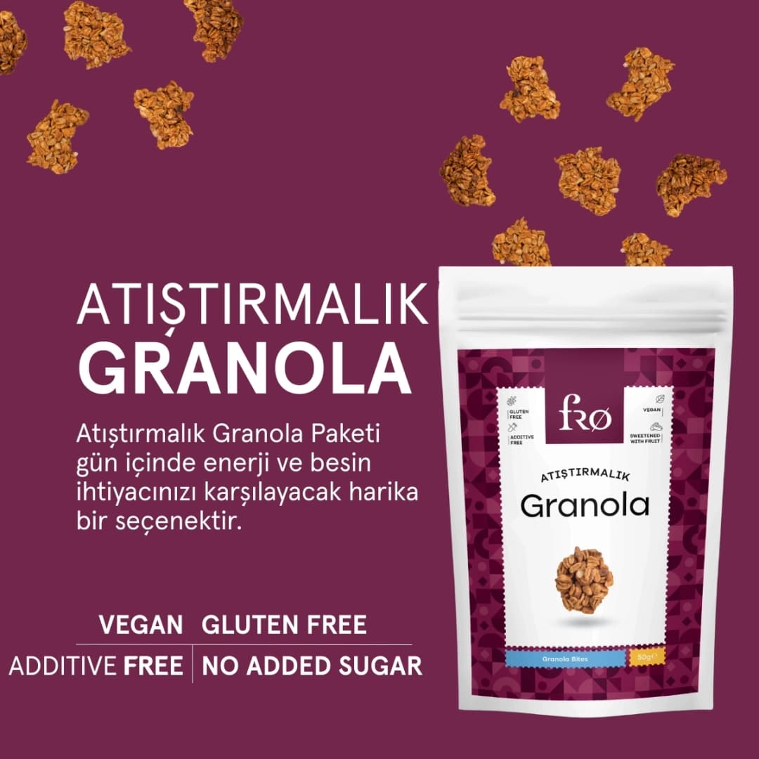FRO 5li Atıştırmalık Granola Vegan Glutensiz Şekersiz Atıştırmalık Sağlıklı Katkısız Granola 5x50gr