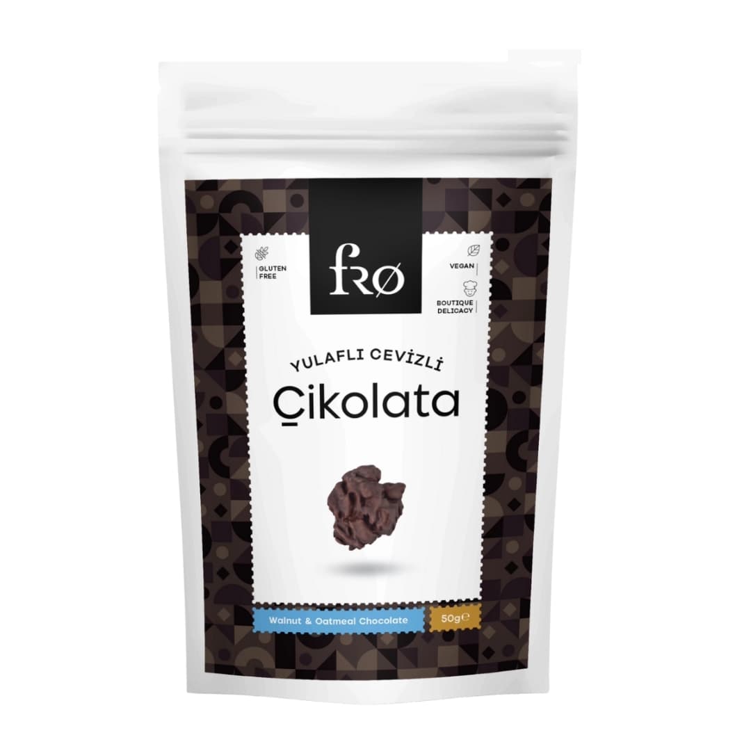 FRO Yulaflı Cevizli Çikolata Vegan Glutensiz Şekersiz Sağlıklı Atıştırmalık