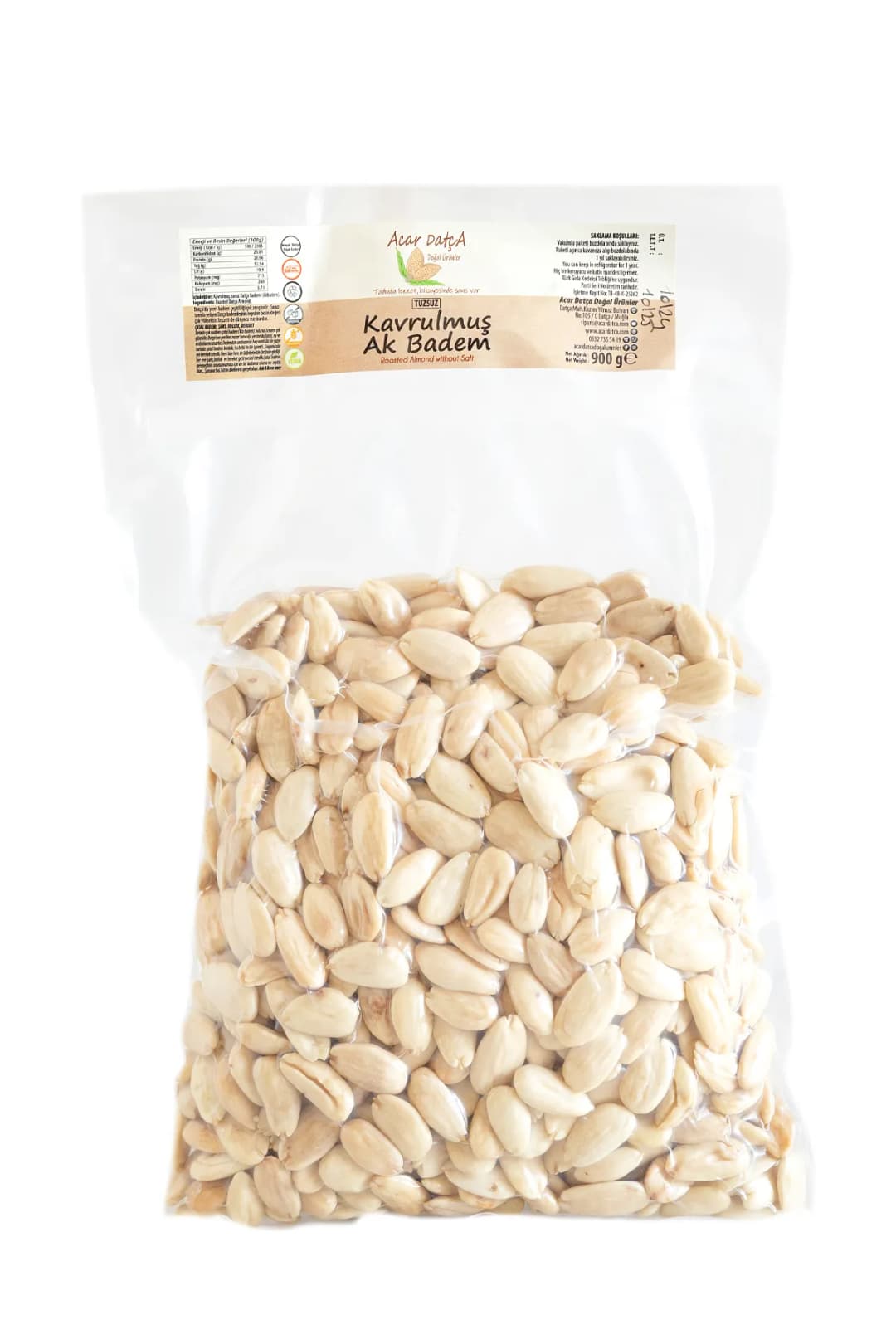 Kavrulmuş Ak Badem - 900 gr vakumlu paket