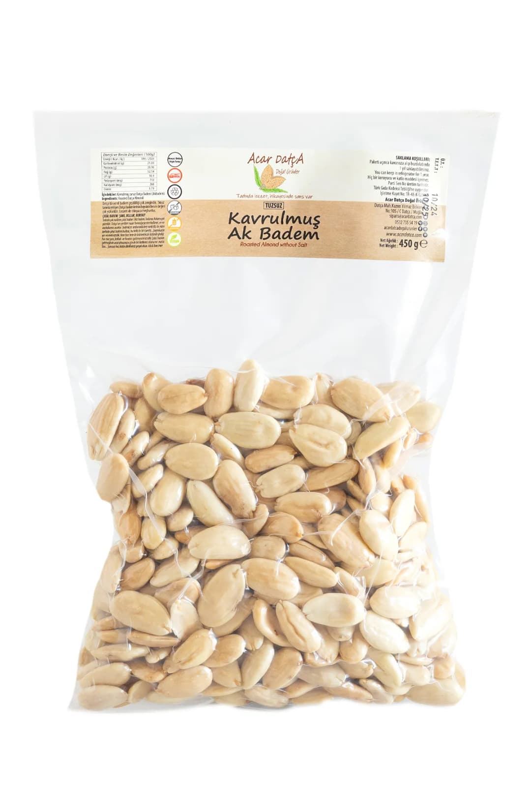 Kavrulmuş Ak Badem - 450 gr vakumlu paket