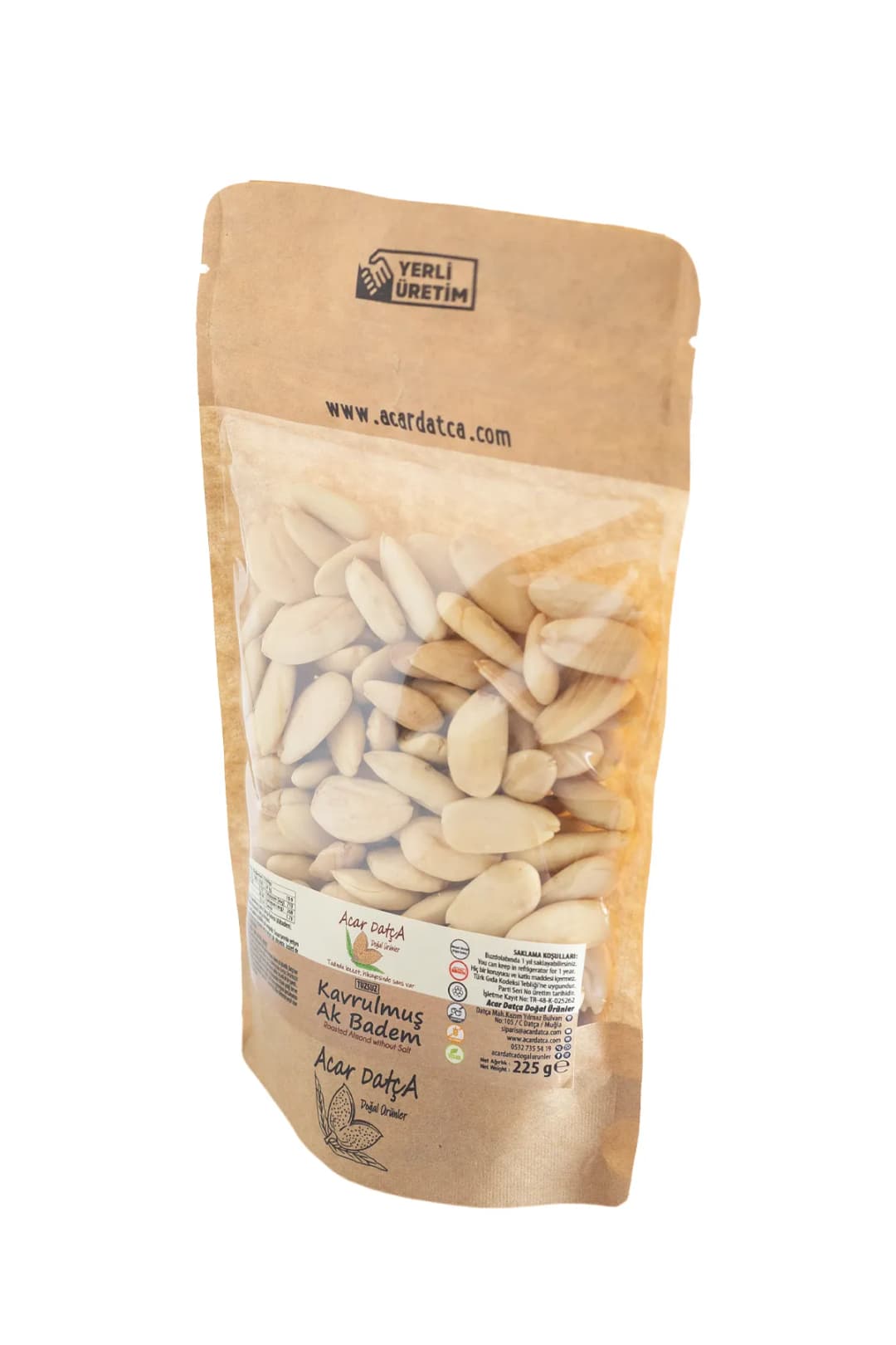 Kavrulmuş Ak Badem - 225 gr kilitli kraft paket