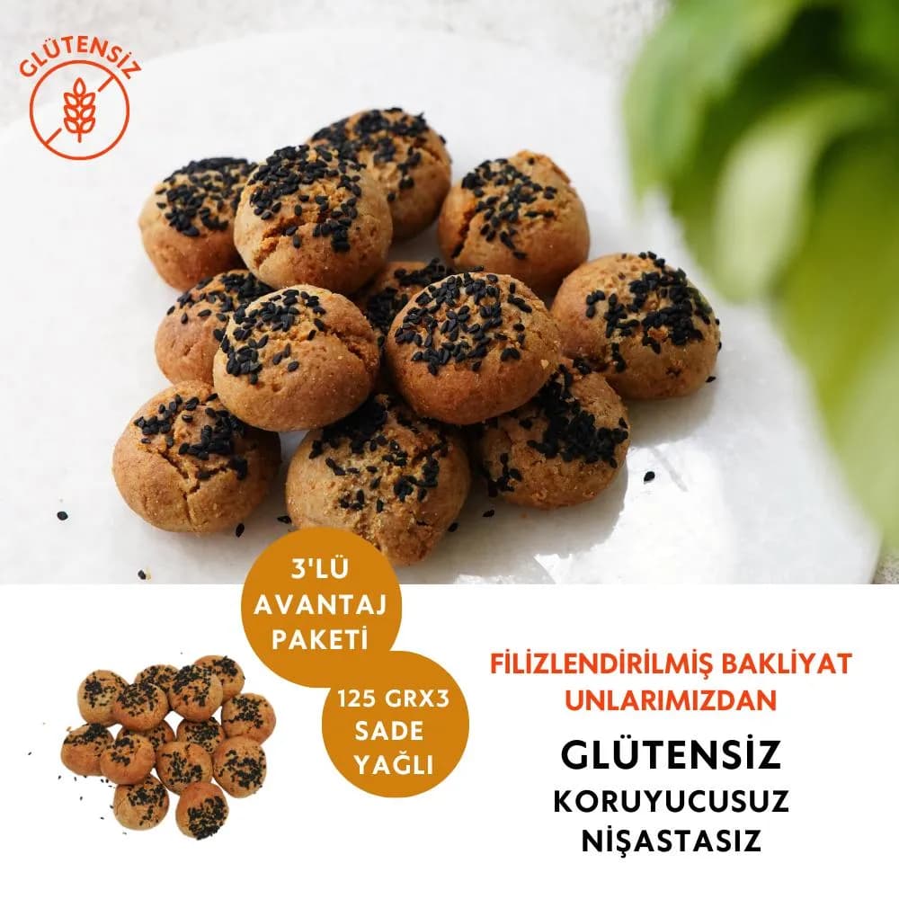Glutensiz Mahlepli Tuzlu Kurabiye 3'lü Avantaj Paketi (125 gr x3)