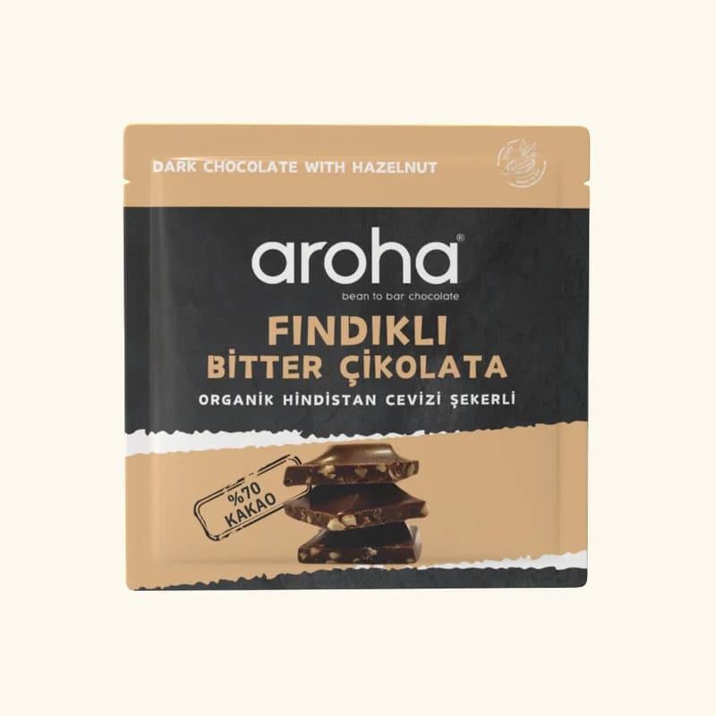 %70 Kakao Fındıklı Bitter Çikolata Organik Hindistan Cevizi Şekerli 40 g
