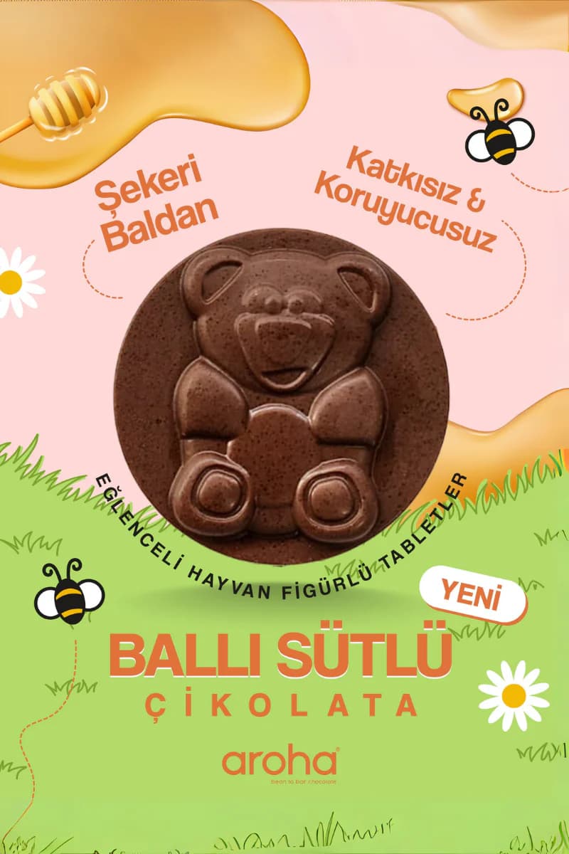 Ballı Sütlü Çikolata 28 gr | Şekeri Baldan | Aroha Kids