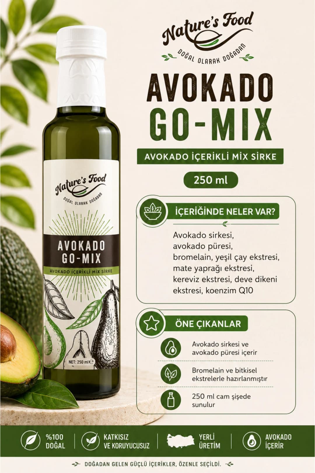 Avokado Go-Mix 250ml Avokado Sirkesi Ananas Sirkesi