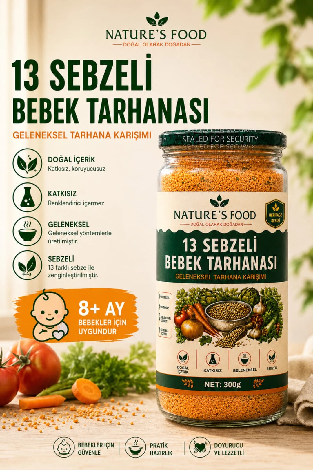 13 Sebzeli Bebek Tarhanası 300 g – Katkısız, Koruyucusuz Geleneksel Bebek Çorbası| Bebek & Aileler İçin