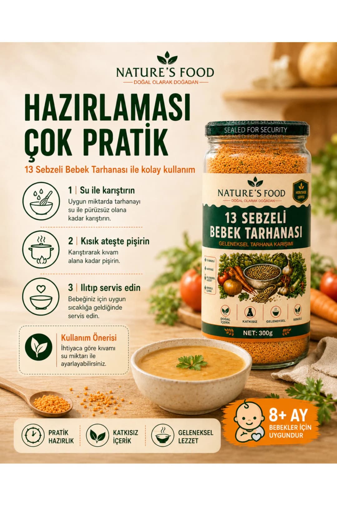 13 Sebzeli Bebek Tarhanası 300 g – Katkısız, Koruyucusuz Geleneksel Bebek Çorbası| Bebek & Aileler İçin