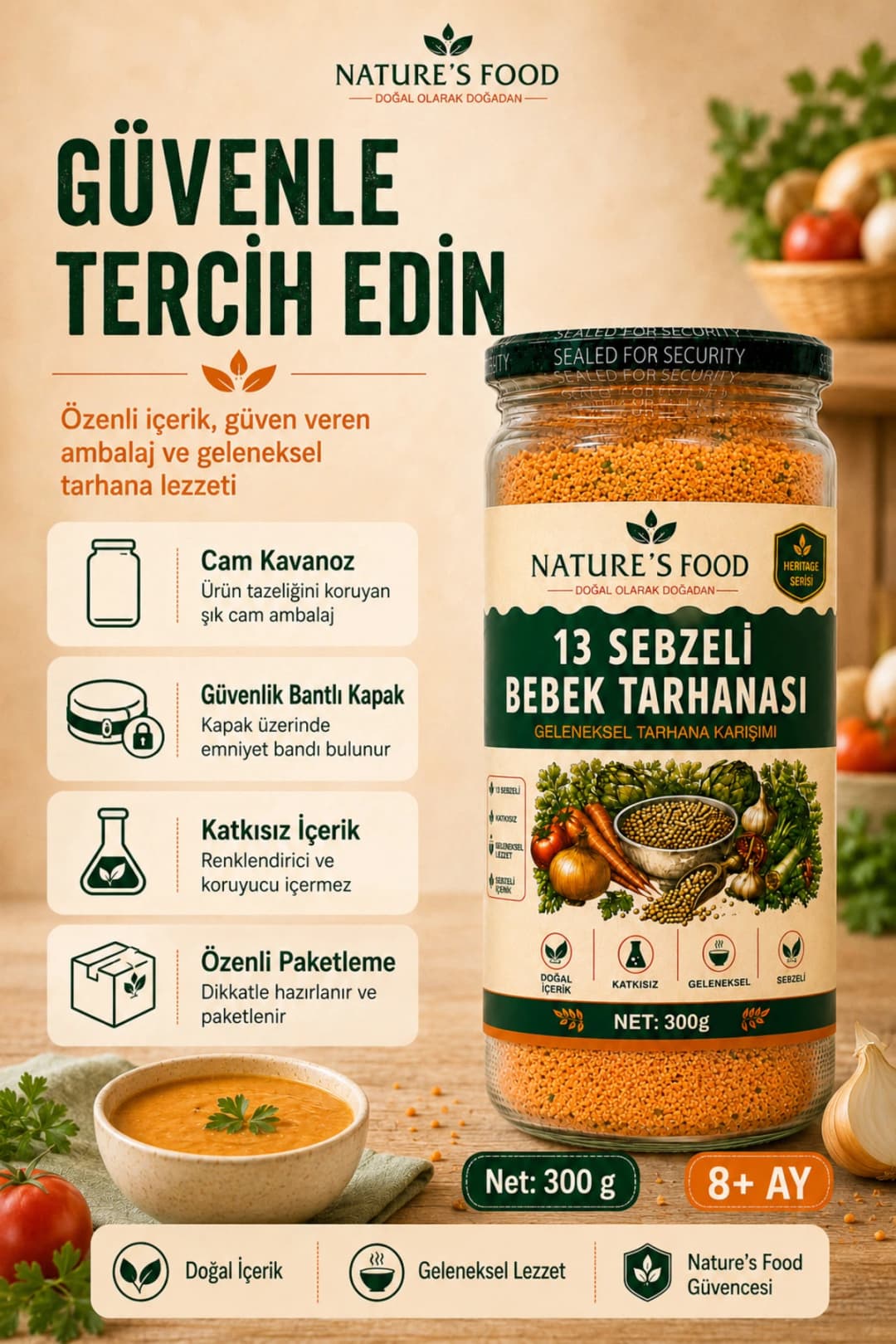 13 Sebzeli Bebek Tarhanası 300 g – Katkısız, Koruyucusuz Geleneksel Bebek Çorbası| Bebek & Aileler İçin