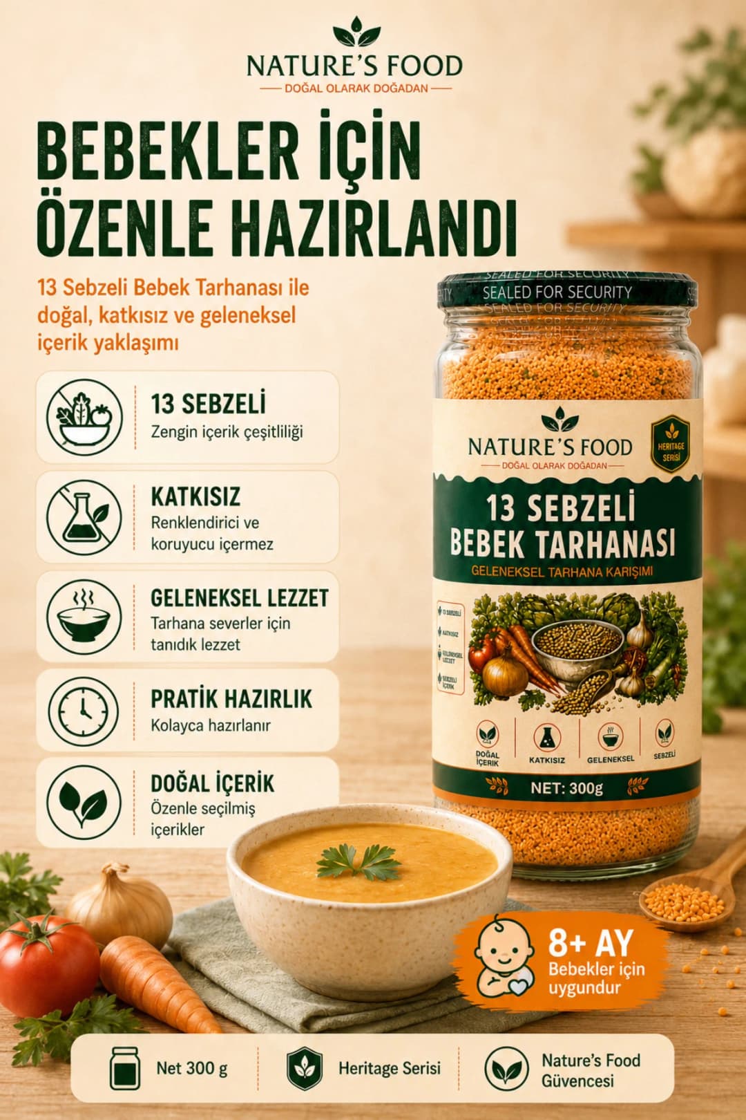 13 Sebzeli Bebek Tarhanası 300 g – Katkısız, Koruyucusuz Geleneksel Bebek Çorbası| Bebek & Aileler İçin